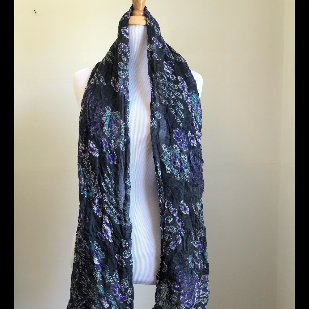 Floral Blue Purple Teal Grey Scarf - Ultra light
